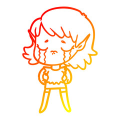 warm gradient line drawing cartoon crying elf girl
