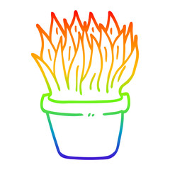 rainbow gradient line drawing cartoon house plant