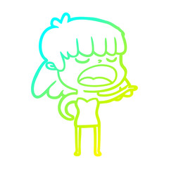 cold gradient line drawing cartoon woman talking loudly
