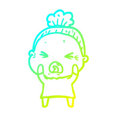 cold gradient line drawing cartoon angry old woman