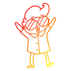 warm gradient line drawing cartoon boy wearing spectacles