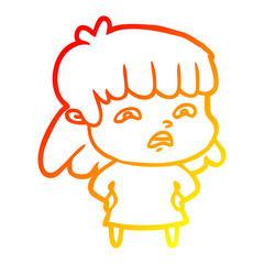 warm gradient line drawing cartoon worried woman