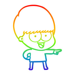 rainbow gradient line drawing happy cartoon boy pointing