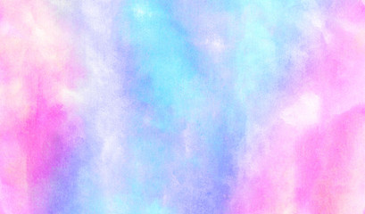 Colorful aquarelle paper textured ink effect grungy wet pastel illustration for design. Modern creative smeared blue, purple and pink shades watercolor background for vintage card, retro template