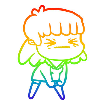 recommend clip art: rainbow gradient line drawing cartoon angry girl