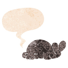 cartoon seal and speech bubble in retro textured style