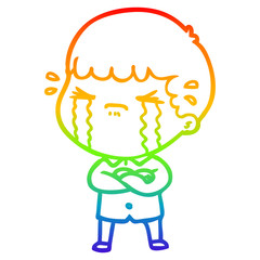rainbow gradient line drawing cartoon man crying