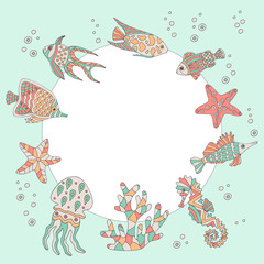 Frame with a set of abstract sea fish