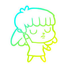 cold gradient line drawing cartoon indifferent woman