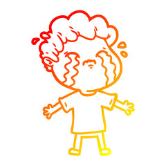 warm gradient line drawing cartoon man crying