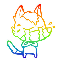 rainbow gradient line drawing cartoon crying wolf