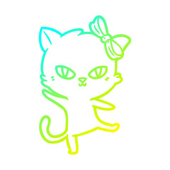 cold gradient line drawing cute cartoon cat