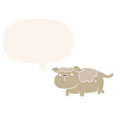 cartoon dog and speech bubble in retro style
