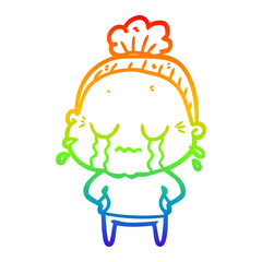rainbow gradient line drawing cartoon crying old lady