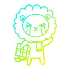 cold gradient line drawing cartoon crying lion