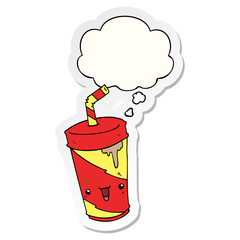 cute cartoon soda and thought bubble as a printed sticker