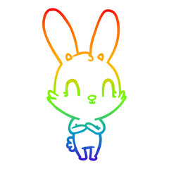 rainbow gradient line drawing cute cartoon rabbit