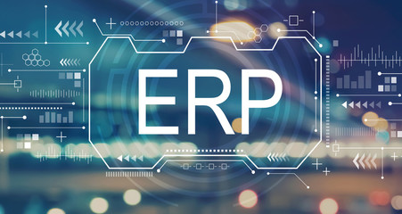 Enterprise resource planning with blurred city abstract lights background