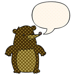cartoon bear and speech bubble in comic book style