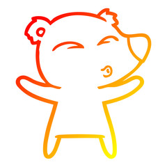 warm gradient line drawing cartoon whistling bear with open arms