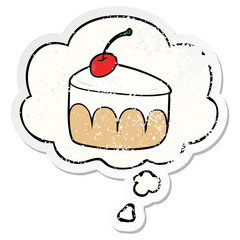 cartoon dessert and thought bubble as a distressed worn sticker