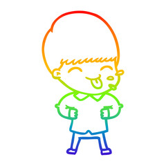 rainbow gradient line drawing cartoon boy sticking out tongue