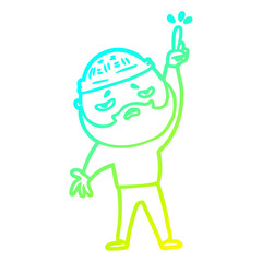 cold gradient line drawing cartoon worried man with beard