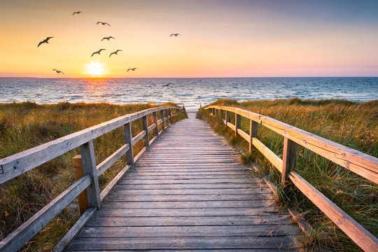 Beautiful beach with dunes at sunset, Germany