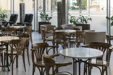 tables and chairs in cafe