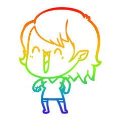 rainbow gradient line drawing cute cartoon happy vampire girl