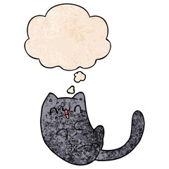 cartoon cat and thought bubble in grunge texture pattern style