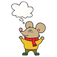 cartoon mouse wearing scarf and thought bubble