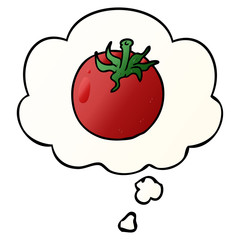 cartoon tomato and thought bubble in smooth gradient style