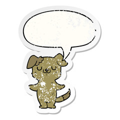 cartoon puppy and speech bubble distressed sticker