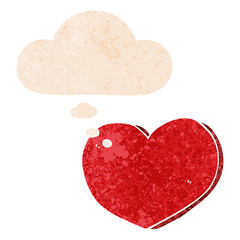 cartoon love heart and thought bubble in retro textured style