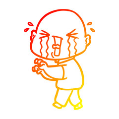 warm gradient line drawing cartoon crying bald man