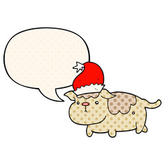 cute christmas dog and speech bubble in comic book style
