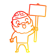 warm gradient line drawing bearded protester cartoon