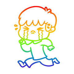 rainbow gradient line drawing cartoon boy crying