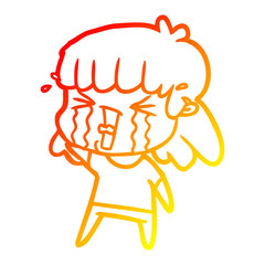 warm gradient line drawing cartoon woman in tears