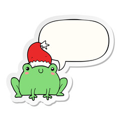 cute cartoon christmas frog and speech bubble sticker