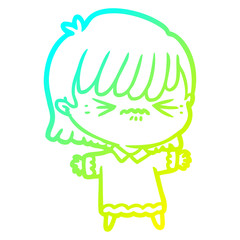 cold gradient line drawing annoyed cartoon girl