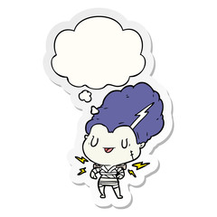 cartoon undead monster woman and thought bubble as a printed sticker