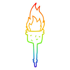 rainbow gradient line drawing cartoon flaming torch