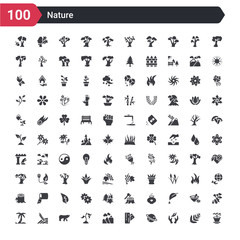 Naklejka na ściany i meble 100 nature icons set such as flower pot, cultivation, saturn with his ring, wood board, hill, grows, polar, prairie, palm islands