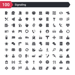 Fototapeta na wymiar 100 signaling icons set such as traffic cones, allowed drinking, price ticket, m, no hooks, abecedary, pit stop, no drone zone, give way
