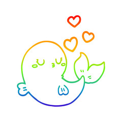 rainbow gradient line drawing cute cartoon whale in love