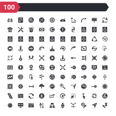 100 ui icons set such as wait cursor, forbidden cursor, crossroad, exchange personel, industrial action, sorting, bending, gap, corner widget