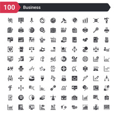 100 business icons set such as maze game, business graph, one dollar coins, converting ideas in money, 3d location graph, analytic visualization, analytics monitor, bar stats, bars chart analysis