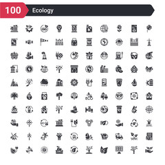 100 ecology icons set such as plant on a hand, solar energy, two leaves, plant a tree, reload, apple and books, sunlight, growing plant, eco energy